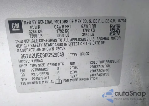 2014 GMC Sierra 1500 Sle из США, поврежденный, VIN 3GTU2UEC9EG529049